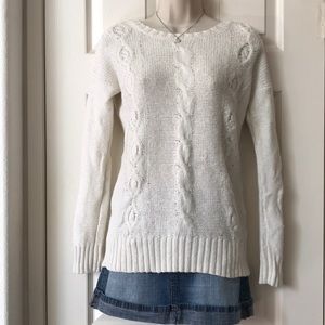 🦅American Eagle White Beaded Long Sleeve Sweater